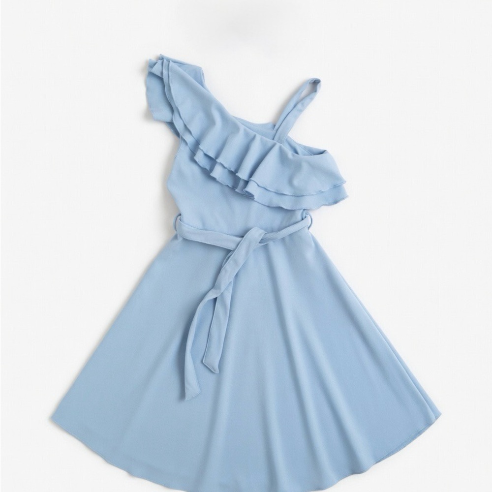 Light Blue One-Shoulder Ruffle Dress worn once